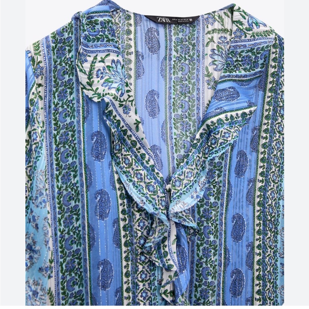 Zara Paisley Boho Print  Ruffled Blouse Size M